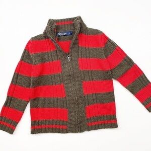 Bleu Ice red/brown striped zip up knit sweater